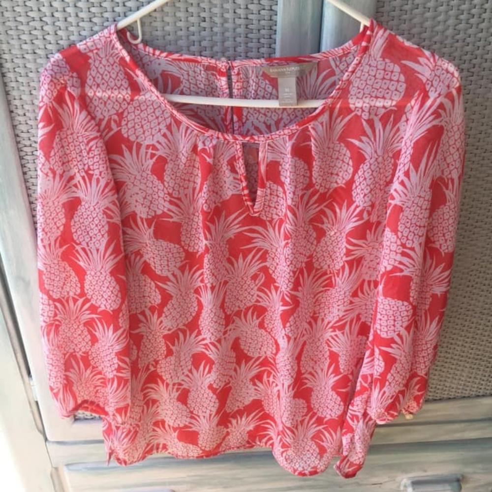 Banana Republic Sheer Pineapple 3/4 Sleeve Blouse